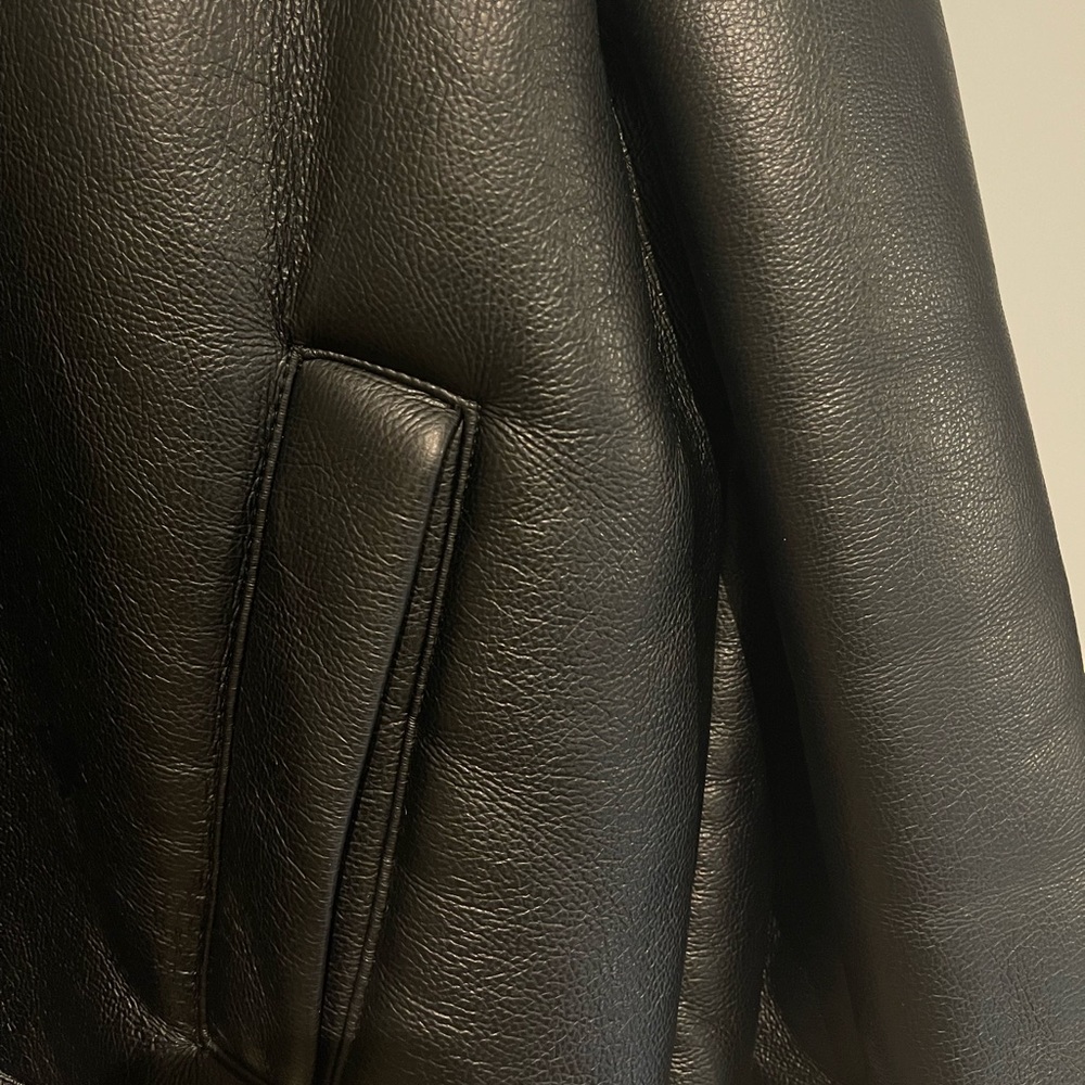 Faux Leather Sherpa-Trim Jacket - Black - Picture 8 of 8